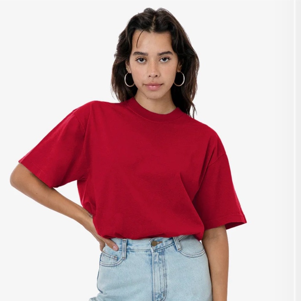Los Angeles Apparel 6.5OZ GARMENT DYE CREW NECK T-SHIRT Unisex Small - Red